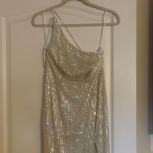 Ivory/Gold Long Sequin Gown with Split